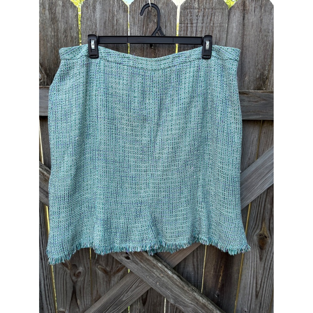 Lane Bryant Turquoise Tweed Fringe Mini Skirt Plus Size 22 Boucle Textured Woven